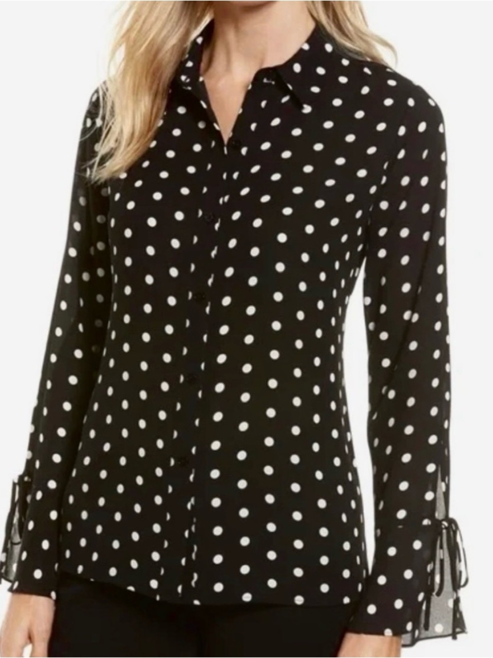 NWT Vince Camuto black blouse w/ white polka dots, size large